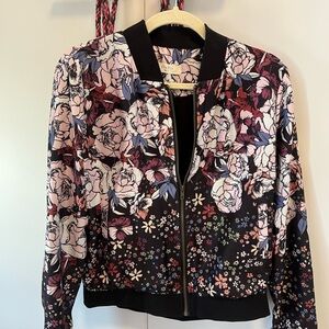 Elodie Black and Pink Bomber Jacket with Floral Design